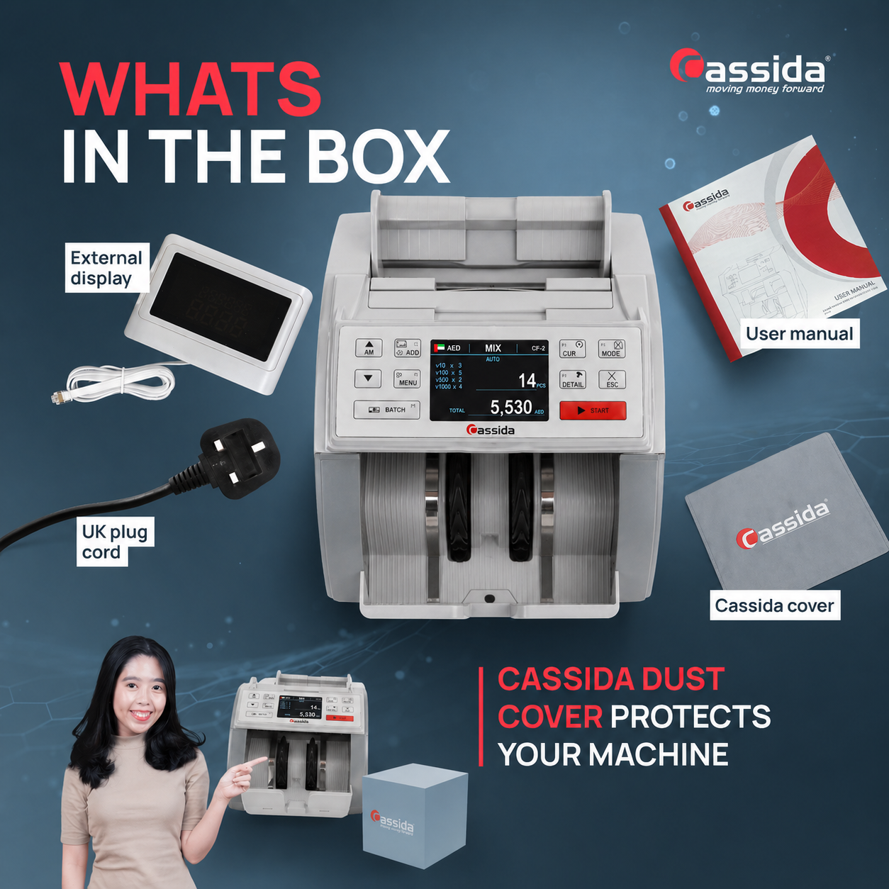 Cassida AXIA - Mix Value Counter (AED, USD, EUR, GBP, SAR)