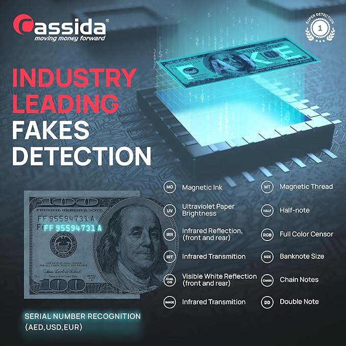 Cassida Neo Max- 2 Pocket Mix Value Counter & Sorter (30 Currencies), Built in Printer & External Display