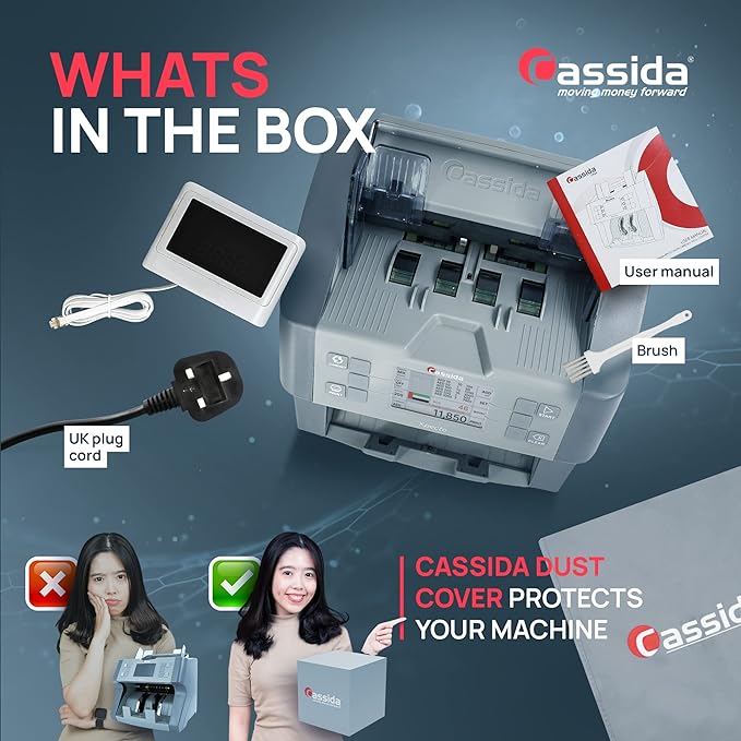 Cassida Neo Max- 2 Pocket Mix Value Counter & Sorter (30 Currencies), Built in Printer & External Display